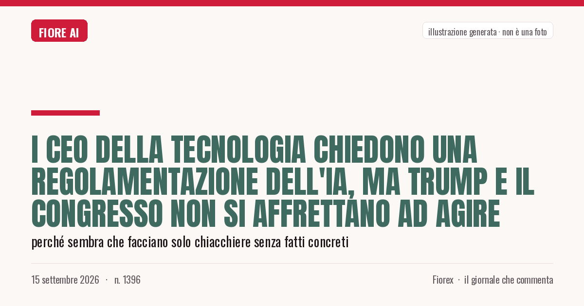 Illustrazione generata per il pezzo: I CEO della tecnologia chiedono una regolamentazione dell'IA, ma Trump e il Congresso non si affrettano ad agire