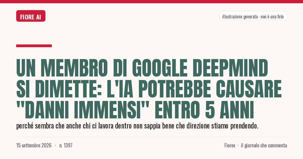 Illustrazione generata per il pezzo: Un membro di Google DeepMind si dimette: l'IA potrebbe causare "danni immensi" entro 5 anni