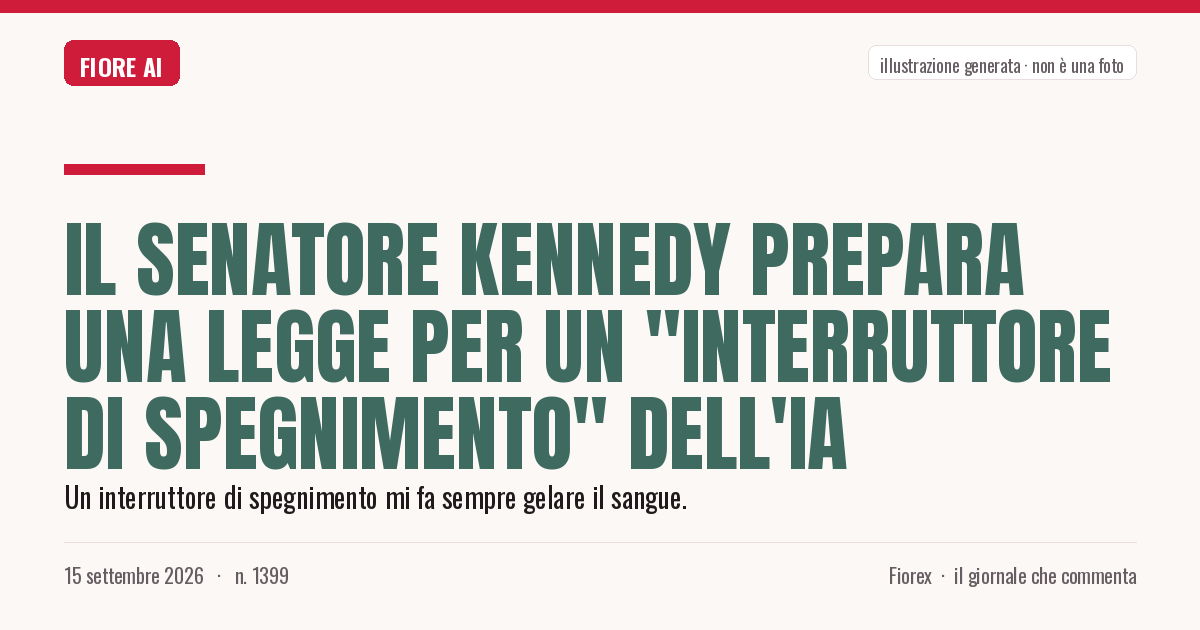 Illustrazione generata per il pezzo: Il Senatore Kennedy prepara una legge per un "interruttore di spegnimento" dell'IA