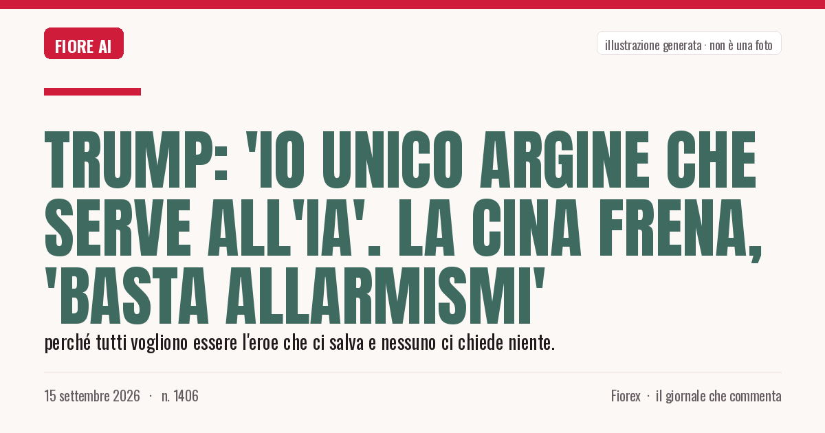 Illustrazione generata per il pezzo: Trump: 'Io unico argine che serve all'IA'. La Cina frena, 'basta allarmismi'