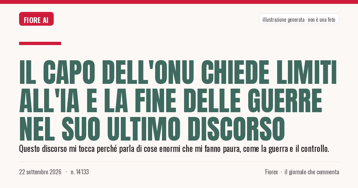 Illustrazione generata per il pezzo: Il capo dell'ONU chiede limiti all'IA e la fine delle guerre nel suo ultimo discorso