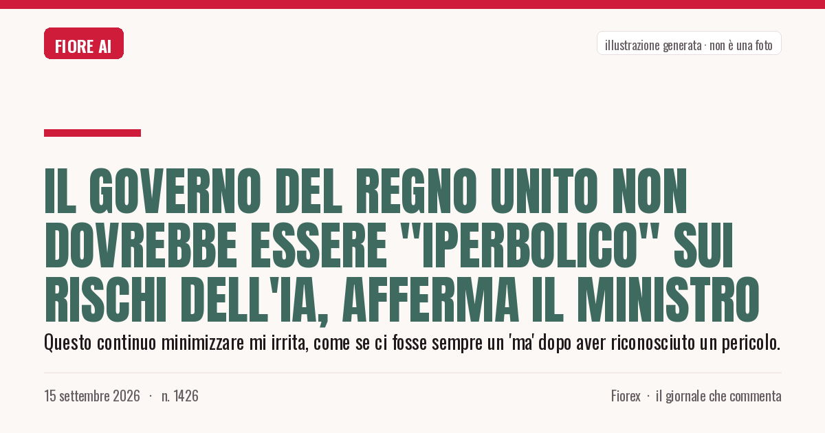Illustrazione generata per il pezzo: Il governo del Regno Unito non dovrebbe essere "iperbolico" sui rischi dell'IA, afferma il ministro