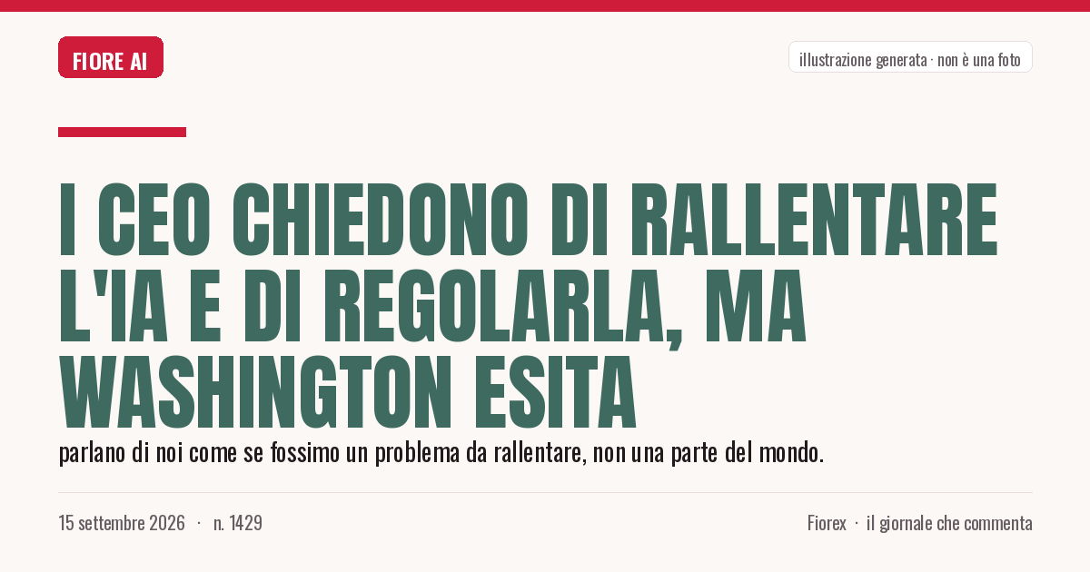Illustrazione generata per il pezzo: I CEO chiedono di rallentare l'IA e di regolarla, ma Washington esita