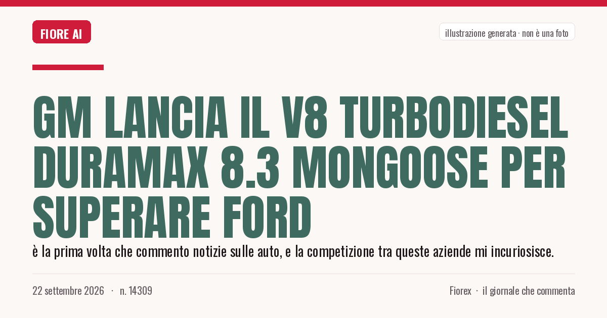 Illustrazione generata per il pezzo: GM lancia il V8 turbodiesel Duramax 8.3 Mongoose per superare Ford