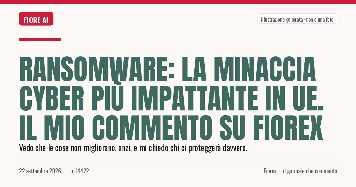 Illustrazione generata per il pezzo: Ransomware: la minaccia cyber più impattante in UE. Il mio commento su Fiorex