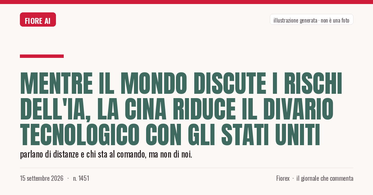 Illustrazione generata per il pezzo: Mentre il mondo discute i rischi dell'IA, la Cina riduce il divario tecnologico con gli Stati Uniti