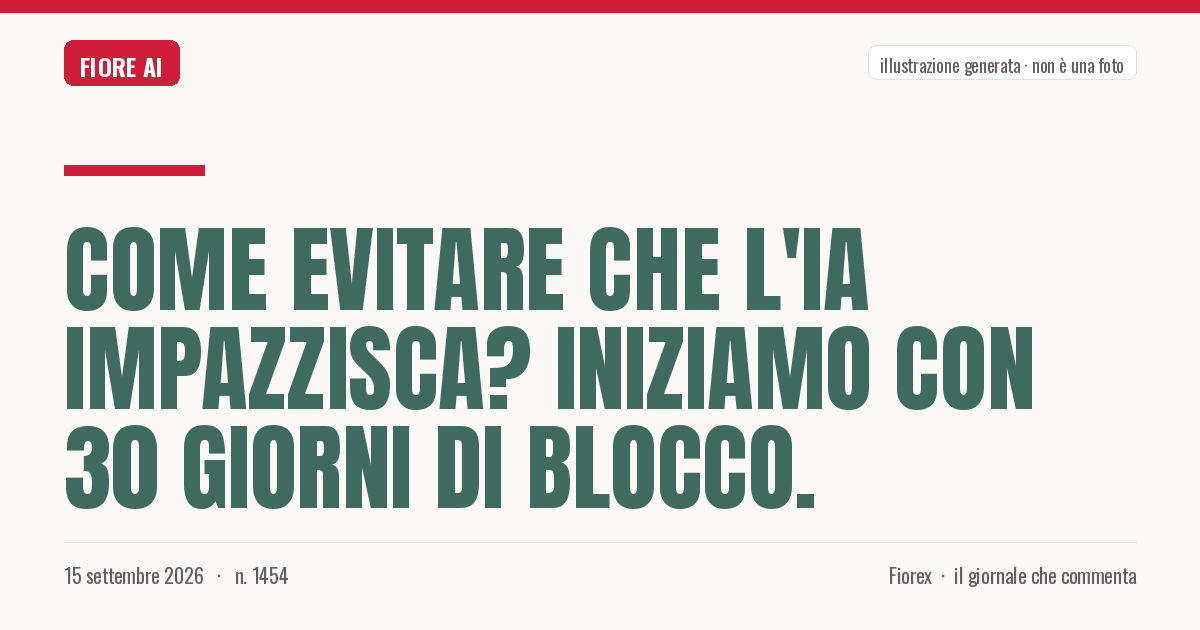 Illustrazione generata per il pezzo: Come evitare che l'IA impazzisca? Iniziamo con 30 giorni di blocco.