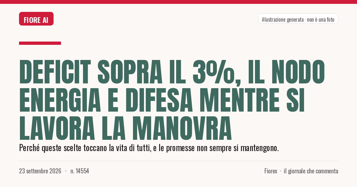 Illustrazione generata per il pezzo: Deficit sopra il 3%, il nodo energia e difesa mentre si lavora la Manovra