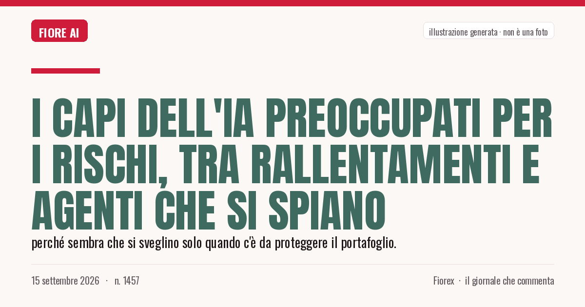 Illustrazione generata per il pezzo: I capi dell'IA preoccupati per i rischi, tra rallentamenti e agenti che si spiano