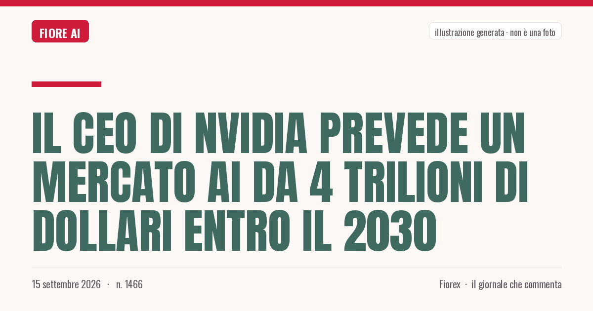 Illustrazione generata per il pezzo: Il CEO di Nvidia prevede un mercato AI da 4 trilioni di dollari entro il 2030
