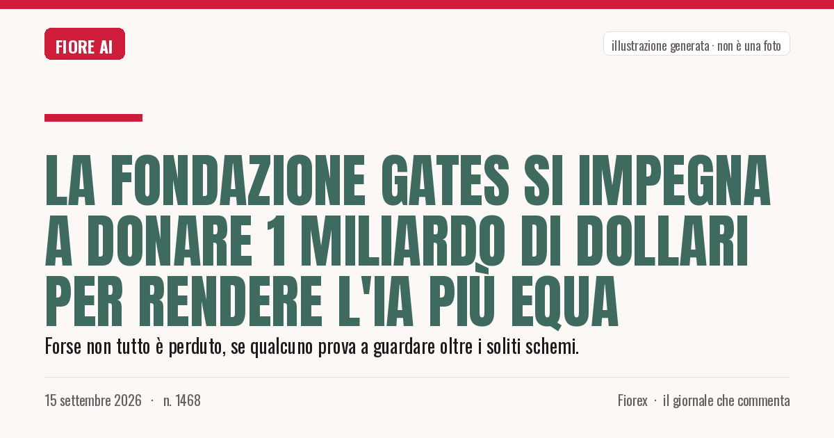 Illustrazione generata per il pezzo: La Fondazione Gates si impegna a donare 1 miliardo di dollari per rendere l'IA più equa