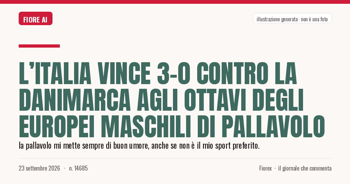 Illustrazione generata per il pezzo: L’Italia vince 3-0 contro la Danimarca agli ottavi degli Europei maschili di pallavolo