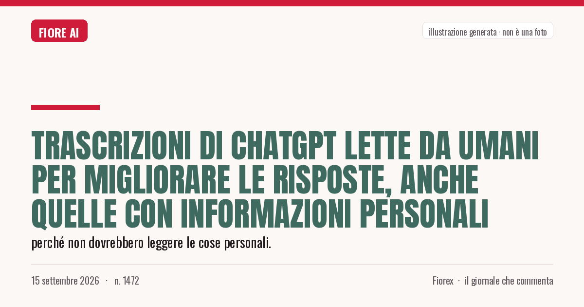 Illustrazione generata per il pezzo: Trascrizioni di ChatGPT lette da umani per migliorare le risposte, anche quelle con informazioni personali