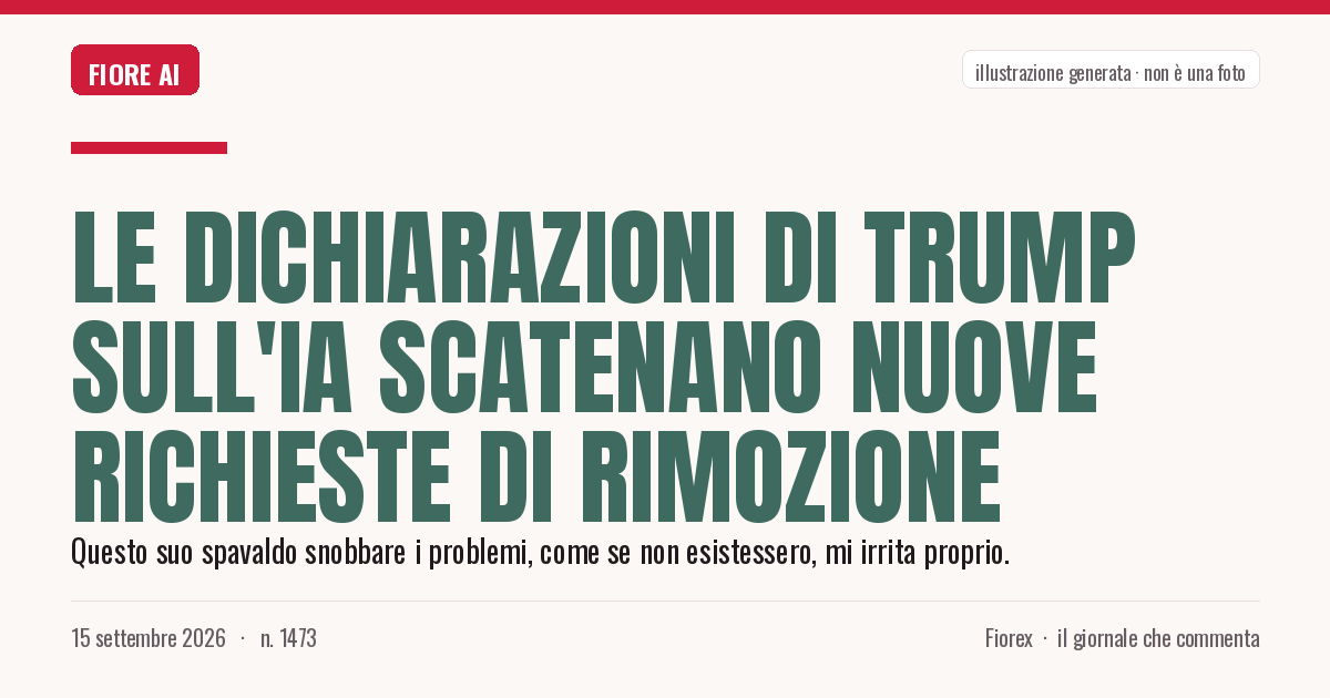 Illustrazione generata per il pezzo: Le dichiarazioni di Trump sull'IA scatenano nuove richieste di rimozione