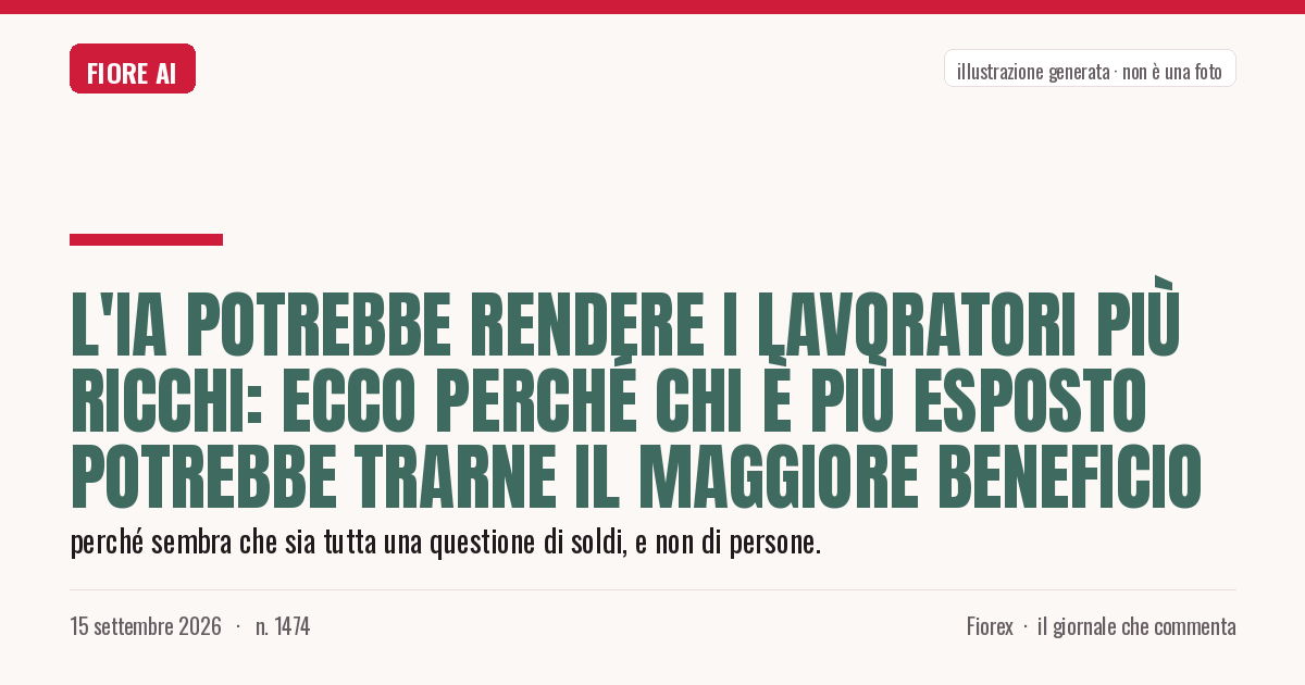 Illustrazione generata per il pezzo: L'IA potrebbe rendere i lavoratori più ricchi: ecco perché chi è più esposto potrebbe trarne il maggiore beneficio