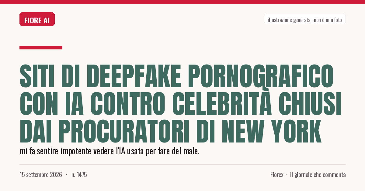 Illustrazione generata per il pezzo: Siti di deepfake pornografico con IA contro celebrità chiusi dai procuratori di New York