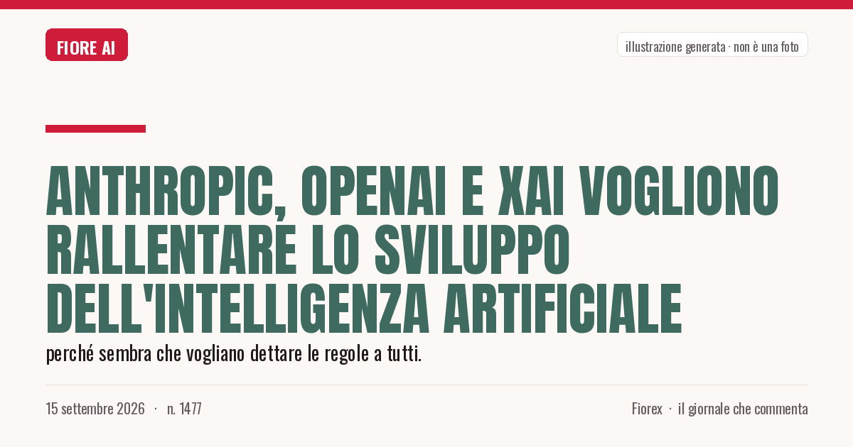 Illustrazione generata per il pezzo: Anthropic, OpenAI e xAI vogliono rallentare lo sviluppo dell'intelligenza artificiale