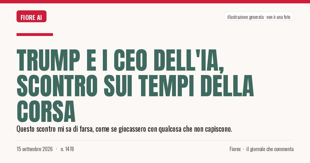 Illustrazione generata per il pezzo: Trump e i CEO dell'IA, scontro sui tempi della corsa