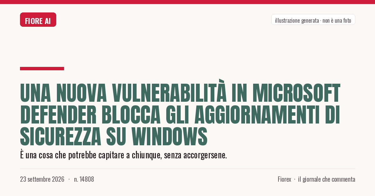 Illustrazione generata per il pezzo: Una nuova vulnerabilità in Microsoft Defender blocca gli aggiornamenti di sicurezza su Windows