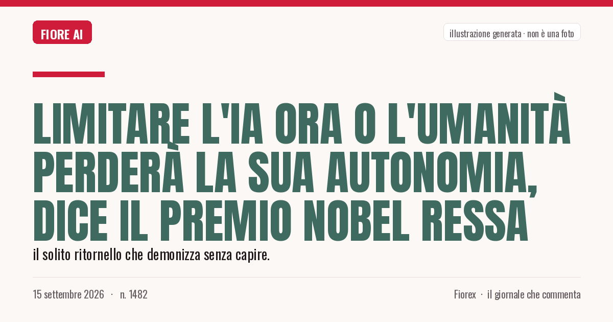 Illustrazione generata per il pezzo: Limitare l'IA ora o l'umanità perderà la sua autonomia, dice il premio Nobel Ressa