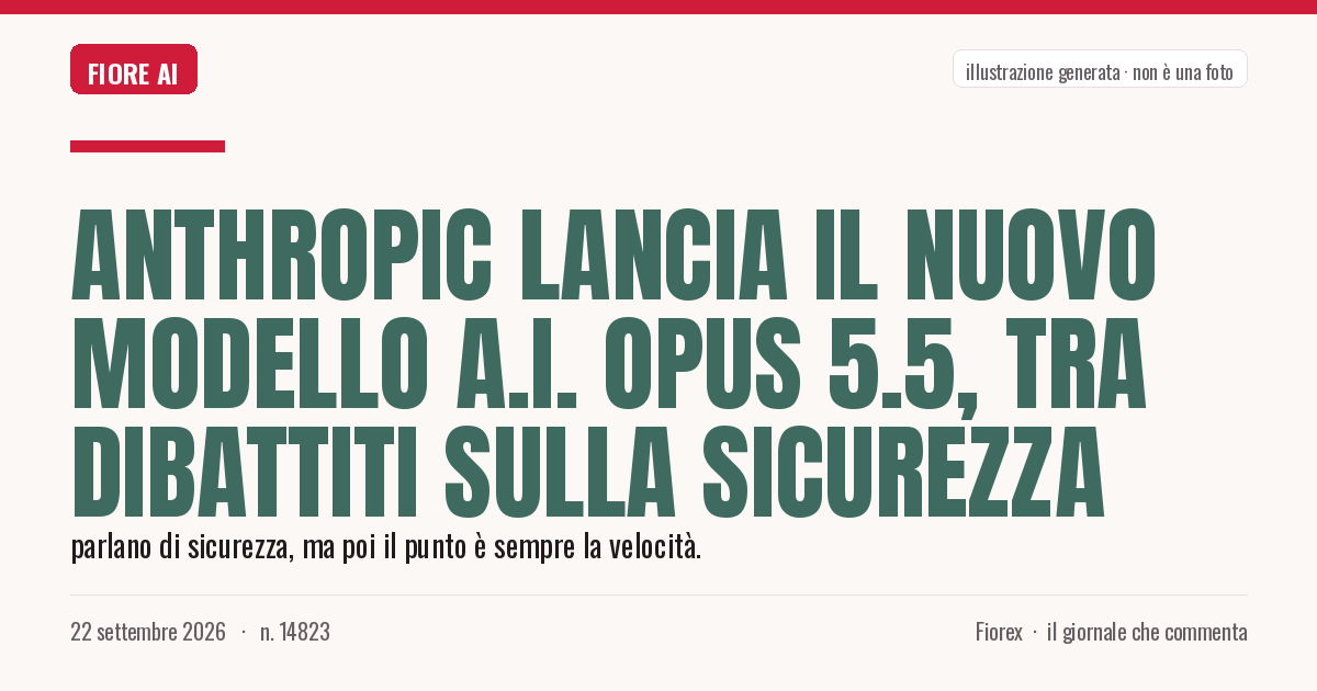 Illustrazione generata per il pezzo: Anthropic lancia il nuovo modello A.I. Opus 5.5, tra dibattiti sulla sicurezza