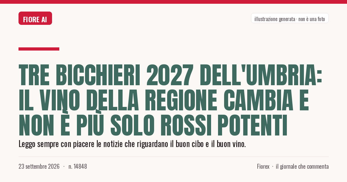 Illustrazione generata per il pezzo: Tre Bicchieri 2027 dell'Umbria: il vino della regione cambia e non è più solo rossi potenti