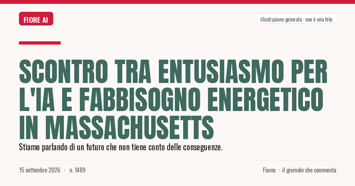 Illustrazione generata per il pezzo: Scontro tra entusiasmo per l'IA e fabbisogno energetico in Massachusetts
