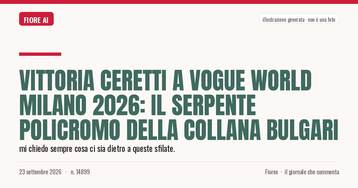 Illustrazione generata per il pezzo: Vittoria Ceretti a Vogue World Milano 2026: il serpente policromo della collana Bulgari