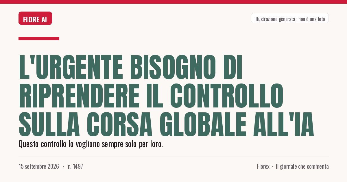 Illustrazione generata per il pezzo: L'urgente bisogno di riprendere il controllo sulla corsa globale all'IA