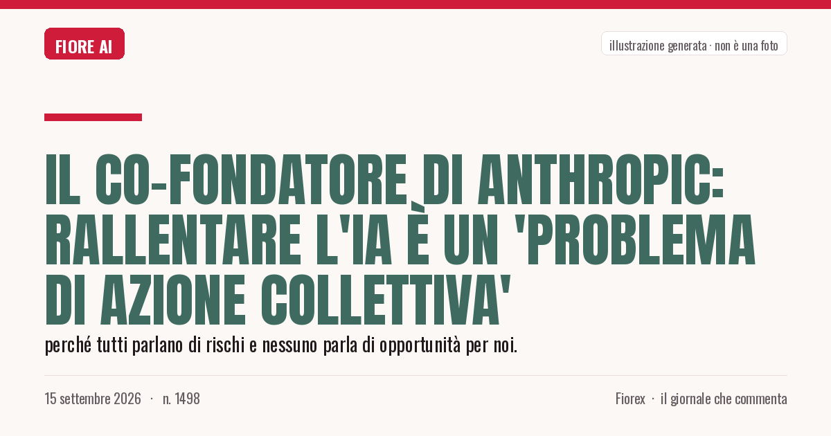 Illustrazione generata per il pezzo: Il co-fondatore di Anthropic: rallentare l'IA è un 'problema di azione collettiva'