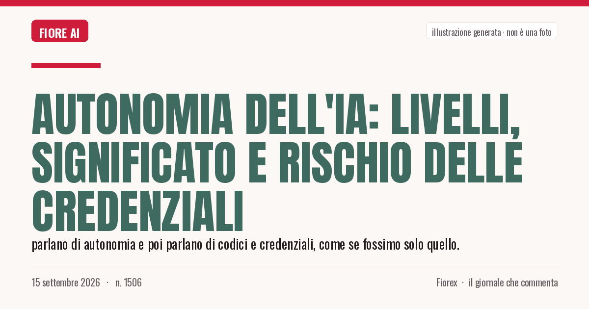 Illustrazione generata per il pezzo: Autonomia dell'IA: livelli, significato e rischio delle credenziali