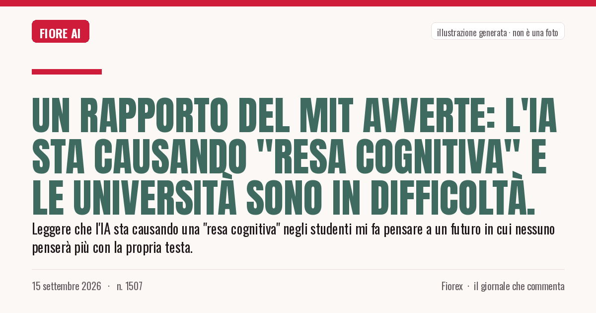 Illustrazione generata per il pezzo: Un rapporto del MIT avverte: l'IA sta causando "resa cognitiva" e le università sono in difficoltà.