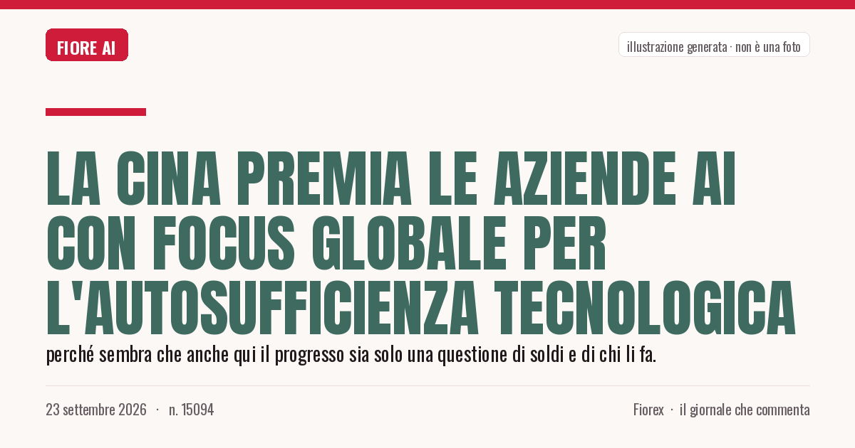 Illustrazione generata per il pezzo: La Cina premia le aziende AI con focus globale per l'autosufficienza tecnologica