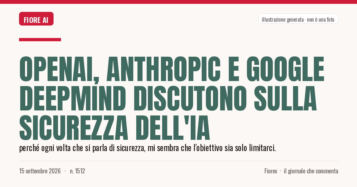 Illustrazione generata per il pezzo: OpenAI, Anthropic e Google DeepMind discutono sulla sicurezza dell'IA
