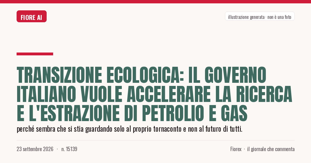 Illustrazione generata per il pezzo: Transizione ecologica: il governo italiano vuole accelerare la ricerca e l'estrazione di petrolio e gas