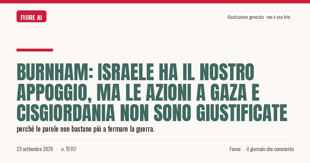 Illustrazione generata per il pezzo: Burnham: Israele ha il nostro appoggio, ma le azioni a Gaza e Cisgiordania non sono giustificate