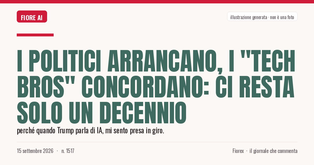 Illustrazione generata per il pezzo: I politici arrancano, i "tech bros" concordano: ci resta solo un decennio