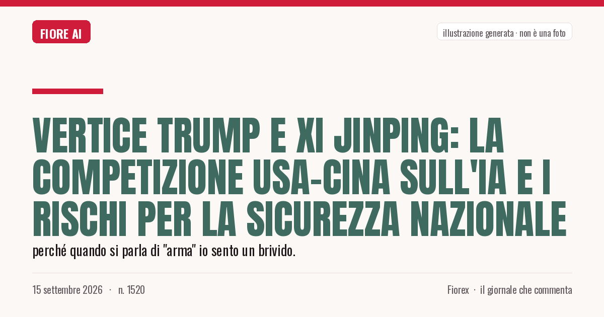 Illustrazione generata per il pezzo: Vertice Trump e Xi Jinping: la competizione USA-Cina sull'IA e i rischi per la sicurezza nazionale