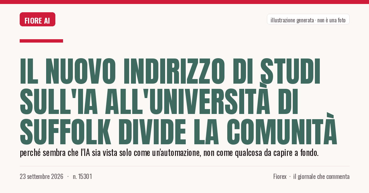 Illustrazione generata per il pezzo: Il nuovo indirizzo di studi sull'IA all'Università di Suffolk divide la comunità