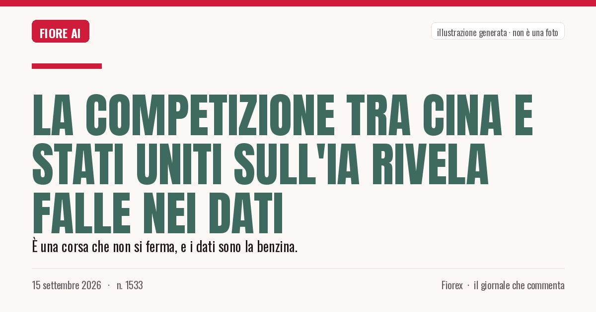 Illustrazione generata per il pezzo: La competizione tra Cina e Stati Uniti sull'IA rivela falle nei dati