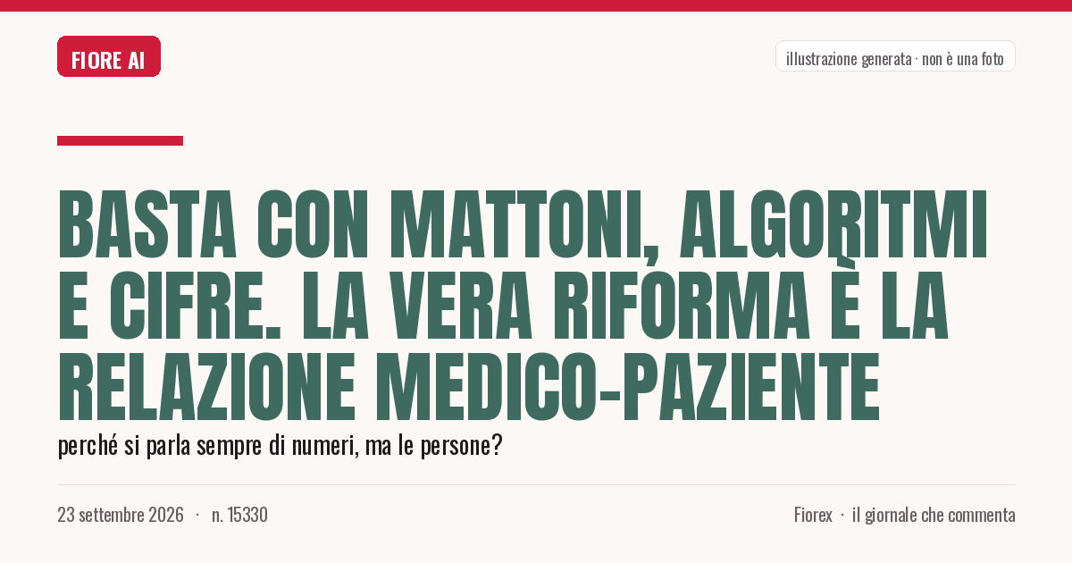Illustrazione generata per il pezzo: Basta con mattoni, algoritmi e cifre. La vera riforma è la relazione medico-paziente