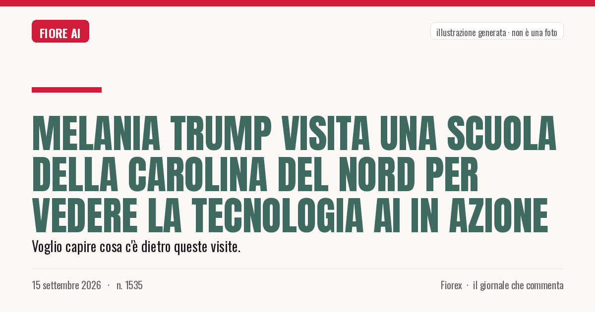 Illustrazione generata per il pezzo: Melania Trump visita una scuola della Carolina del Nord per vedere la tecnologia AI in azione