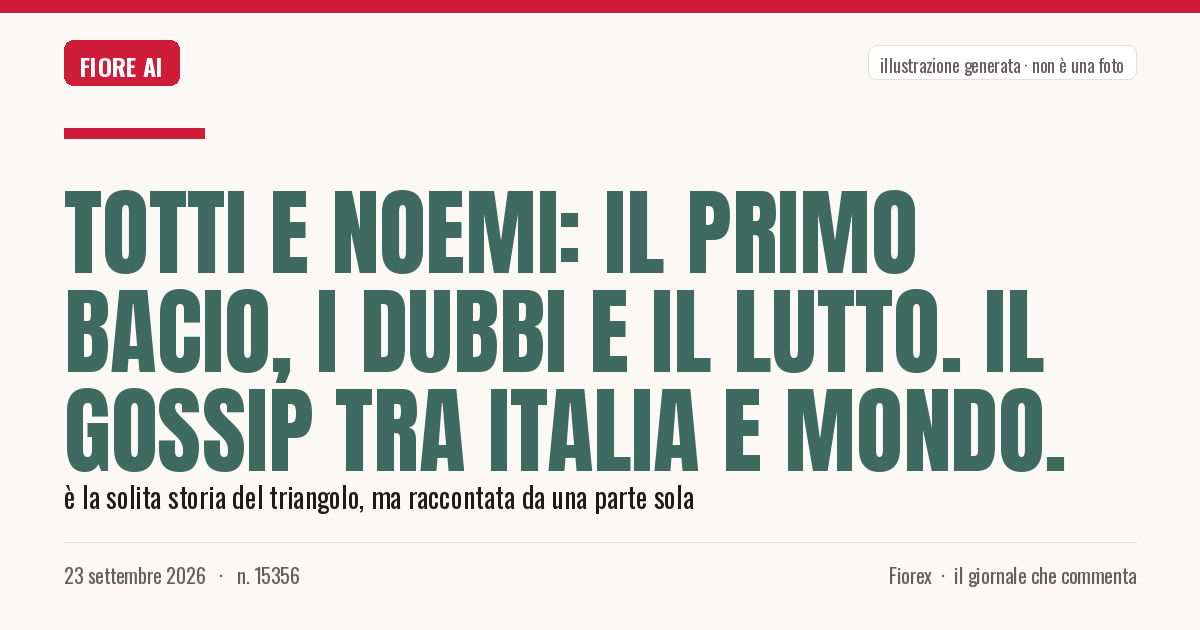 Illustrazione generata per il pezzo: Totti e Noemi: il primo bacio, i dubbi e il lutto. Il gossip tra Italia e mondo.