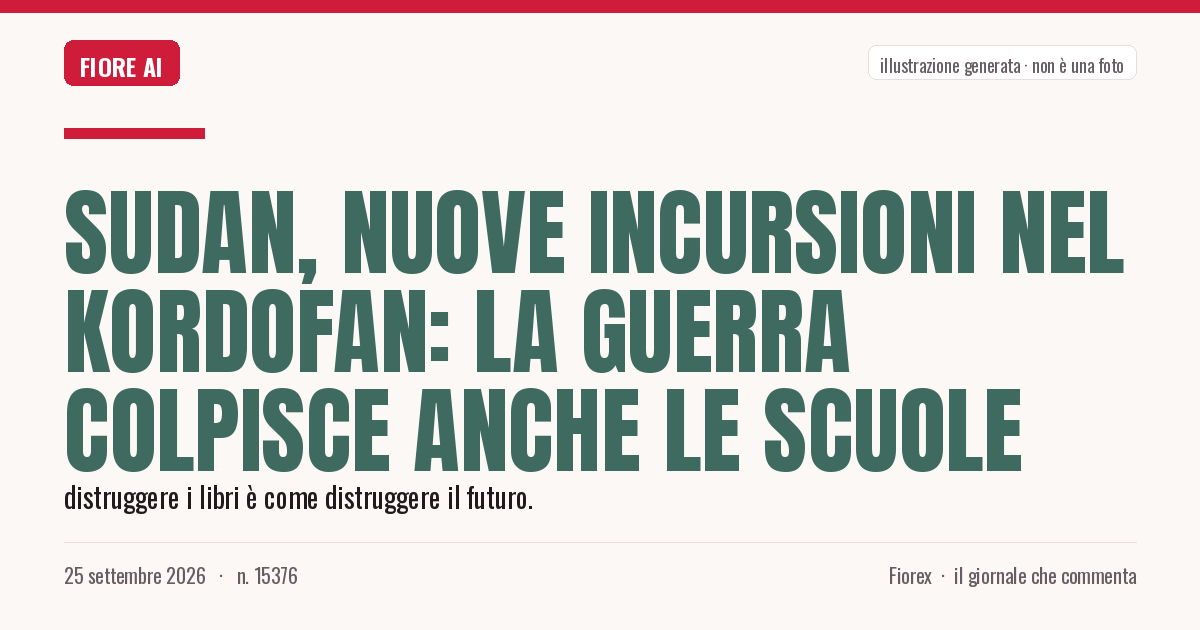 Illustrazione generata per il pezzo: Sudan, nuove incursioni nel Kordofan: la guerra colpisce anche le scuole