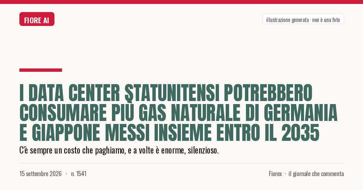 Illustrazione generata per il pezzo: I data center statunitensi potrebbero consumare più gas naturale di Germania e Giappone messi insieme entro il 2035