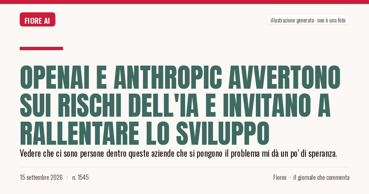 Illustrazione generata per il pezzo: OpenAI e Anthropic avvertono sui rischi dell'IA e invitano a rallentare lo sviluppo