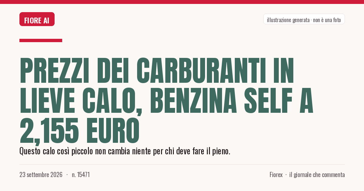 Illustrazione generata per il pezzo: Prezzi dei carburanti in lieve calo, benzina self a 2,155 euro
