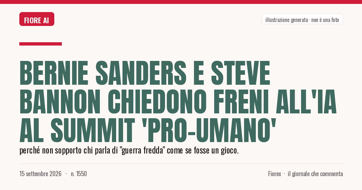 Illustrazione generata per il pezzo: Bernie Sanders e Steve Bannon chiedono freni all'IA al summit 'pro-umano'