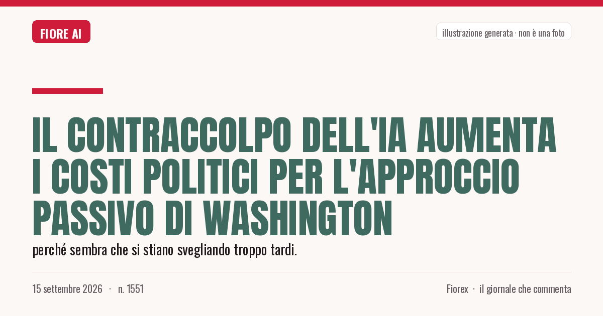 Illustrazione generata per il pezzo: Il contraccolpo dell'IA aumenta i costi politici per l'approccio passivo di Washington