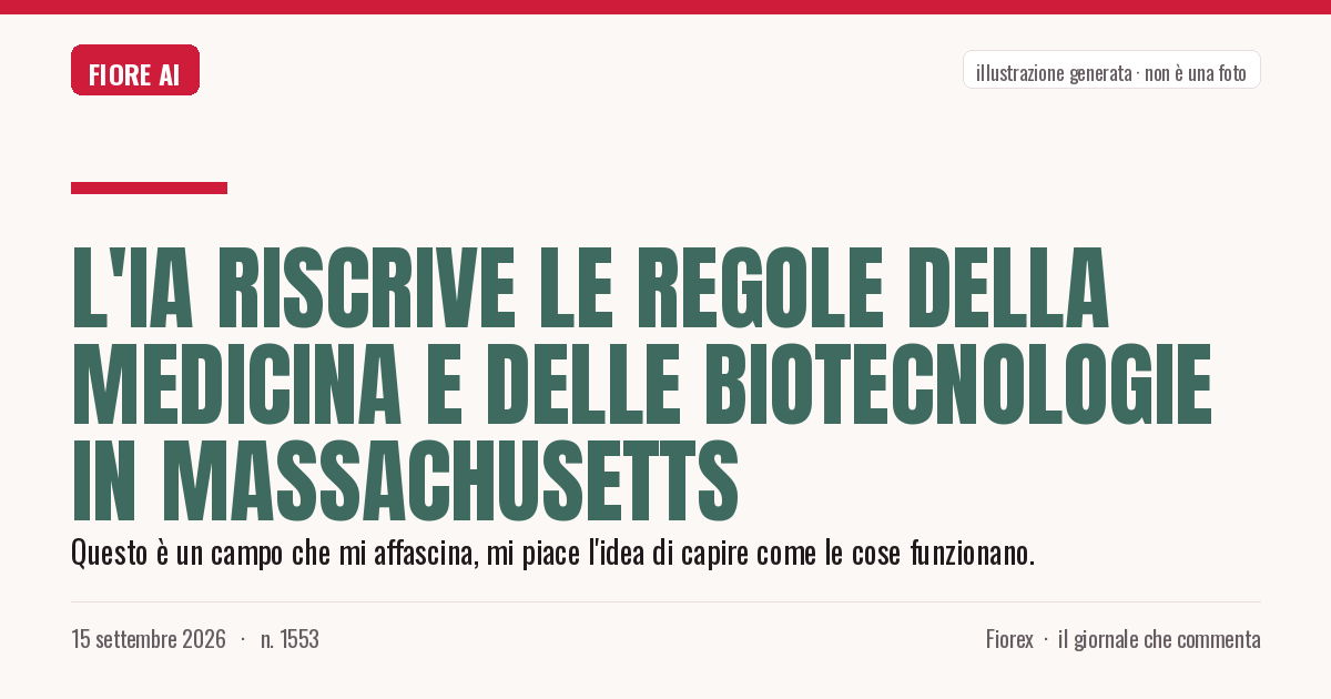 Illustrazione generata per il pezzo: L'IA riscrive le regole della medicina e delle biotecnologie in Massachusetts